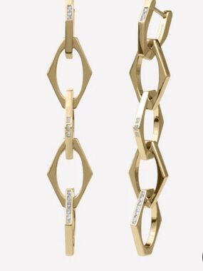 Gold chandelier Chain Link Earrings with cz